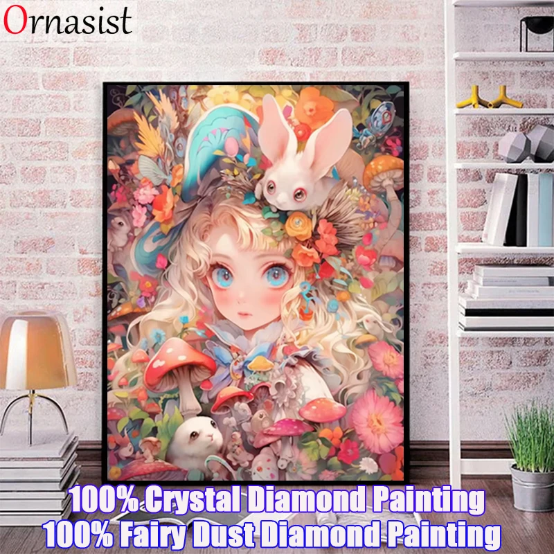 Kit de pintura de diamante hecho a mano con dibujos de niñas, polvo de hadas, diamantes de imitación, Alicia en el país de las Maravillas, punto de cruz, mosaico de cristal, decoración del hogar