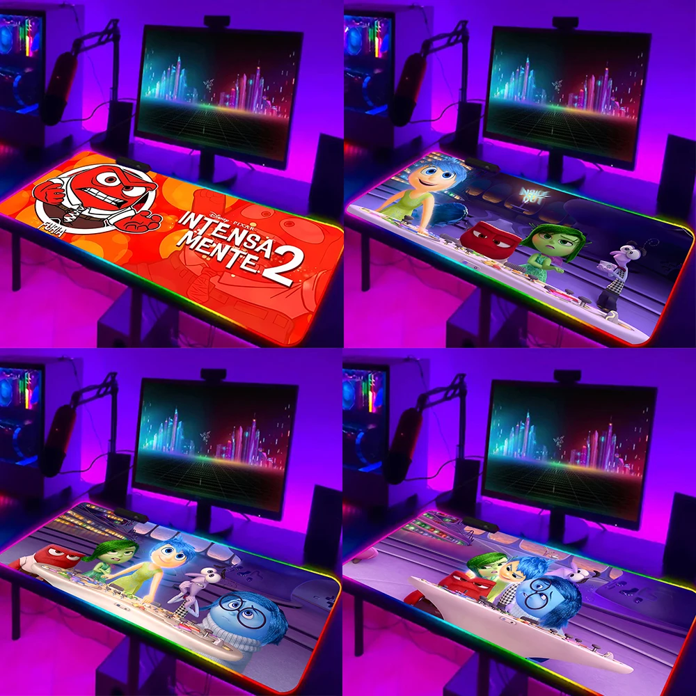 

Inside Out 2 RGB Pc Gamer Keyboard Mouse Pad Mousepad LED Glowing Mouse Mats Rubber Gaming Computer Mausepad