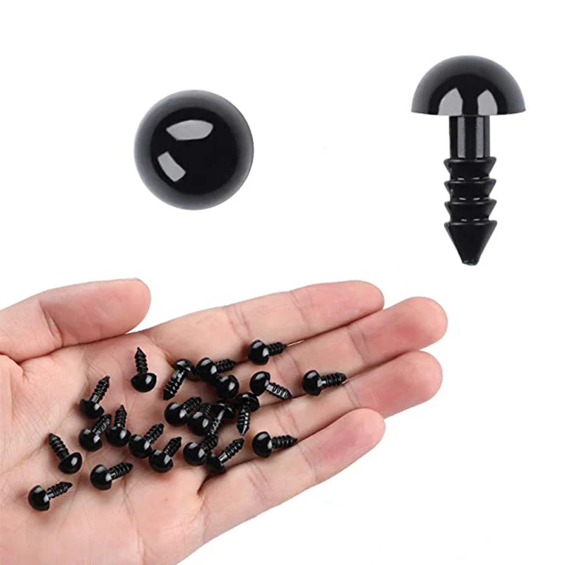 100Pcs DIY 5/6/7/8/9/12/14/16/18/20/24/30 Threaded Buckle Bean Eye Ball Doll Accessories Black Plastic Plush Safety Eyes For Toy