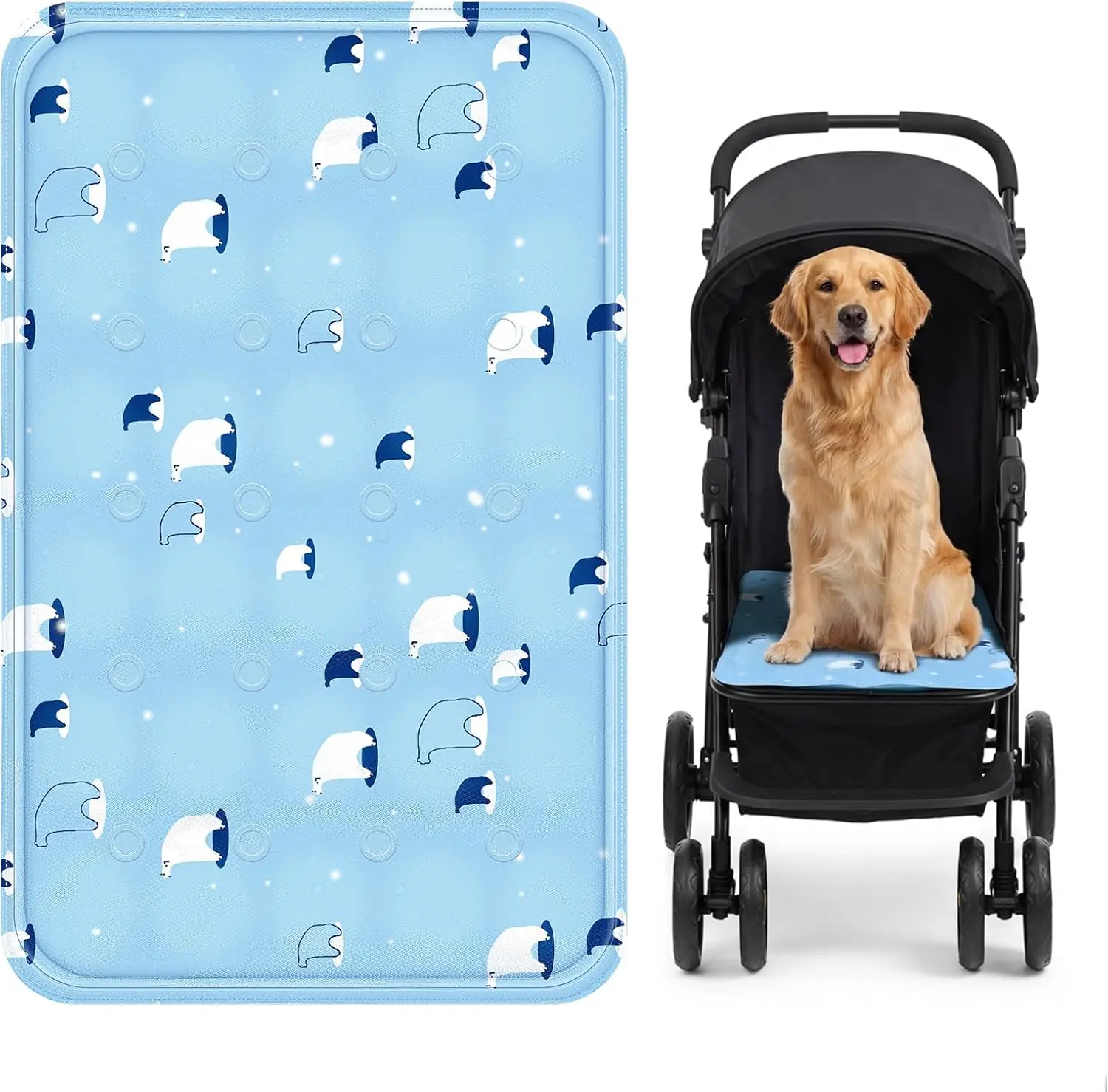 

Водонепроницаемый охлаждающий коврик для коляски для животных, моющееся летнее одеяло для собак и кошек, дизайн «Небесно-голубой медведь» (23,62x35,43 дюйма)