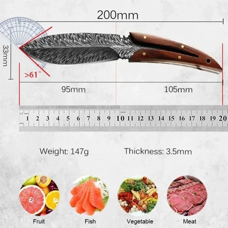 Utility Knife Chef Cooking Slicing Meat Fruit Fish Filleting Knife Butcher Boning Knife Wood Handle Barbecue Kitchen Knives Tool