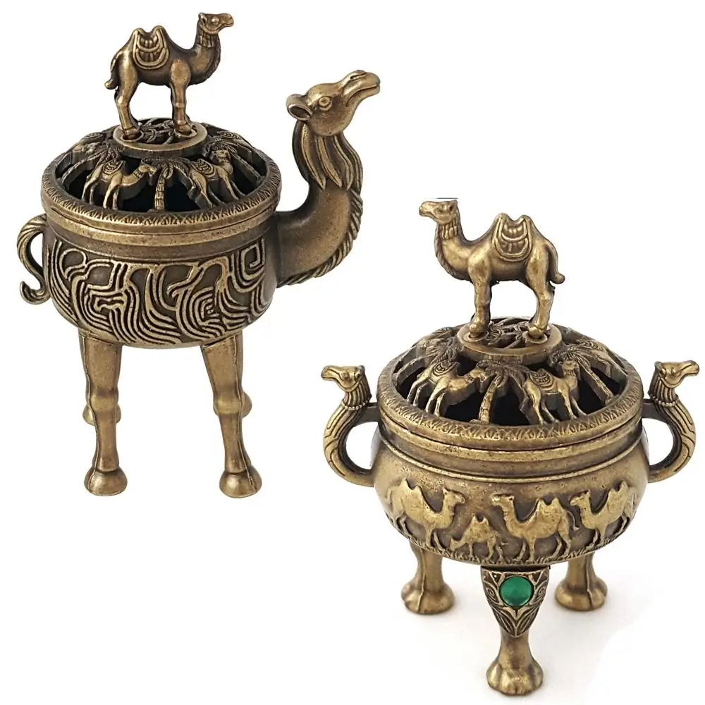 New Alloy Camel Incense Burner Hollow Out Mini Stick Holder Four Legged Sandalwood Censer Home Decoration