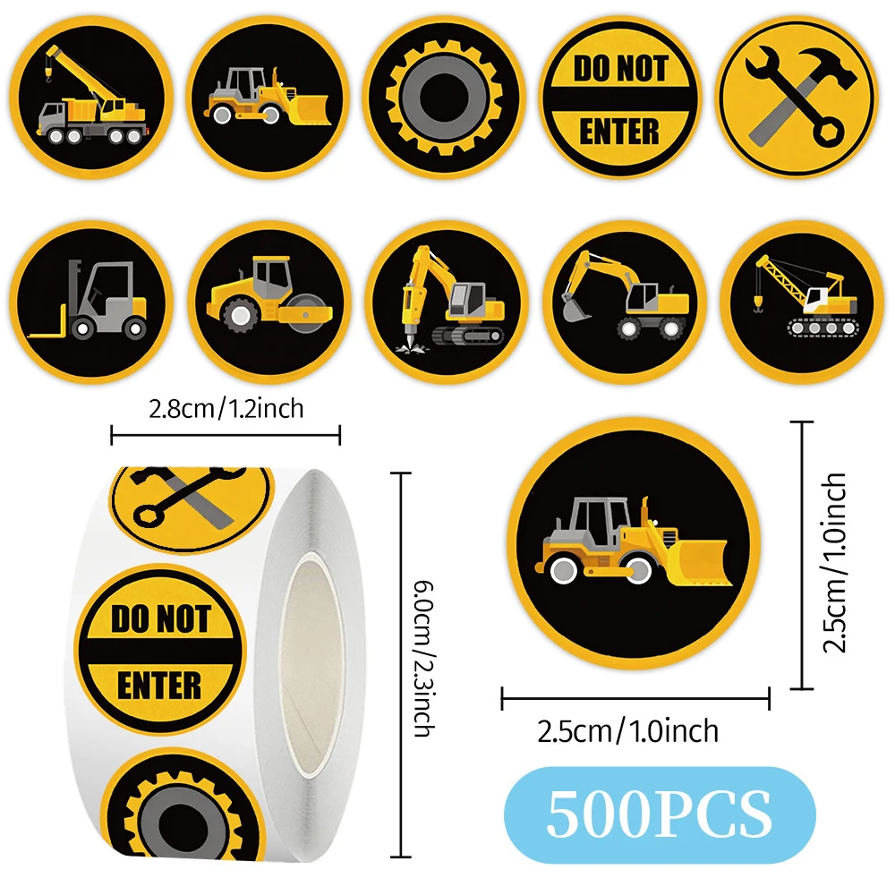 500Pcs/Roll Engineering Vehicle Sealing Stickers Labels Truck Car Cartoon Decals Toys DIY Laptop Phone Guitar Scrapbook