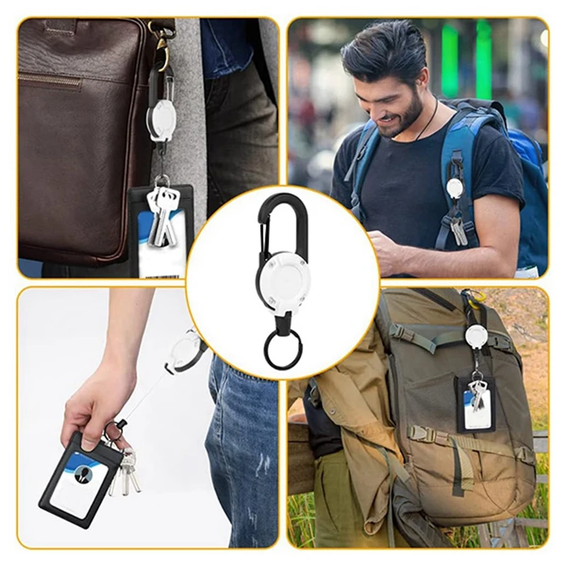 4Pcs Heavy Duty Retractable Keychain Retractable ID Badge Reel Heavy Duty Reel Clips (White)