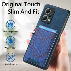 Fabric Card Slot Case For POCO X6 M6 F5 C65 F3 X5 X3 X4 GT F4 M4 M3 Pro M5S M5 Magnet Leather Wallet Silicone Back Case Cover