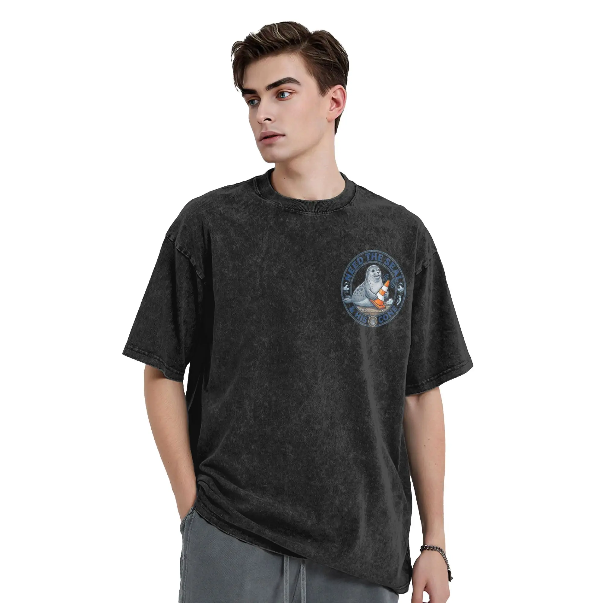 Funny Neil the Seal T Shirts Hip Hop Washed Oversize T-Shirt Animal Vintage for Men Women Tops Streetwear Summer Tee Shirt