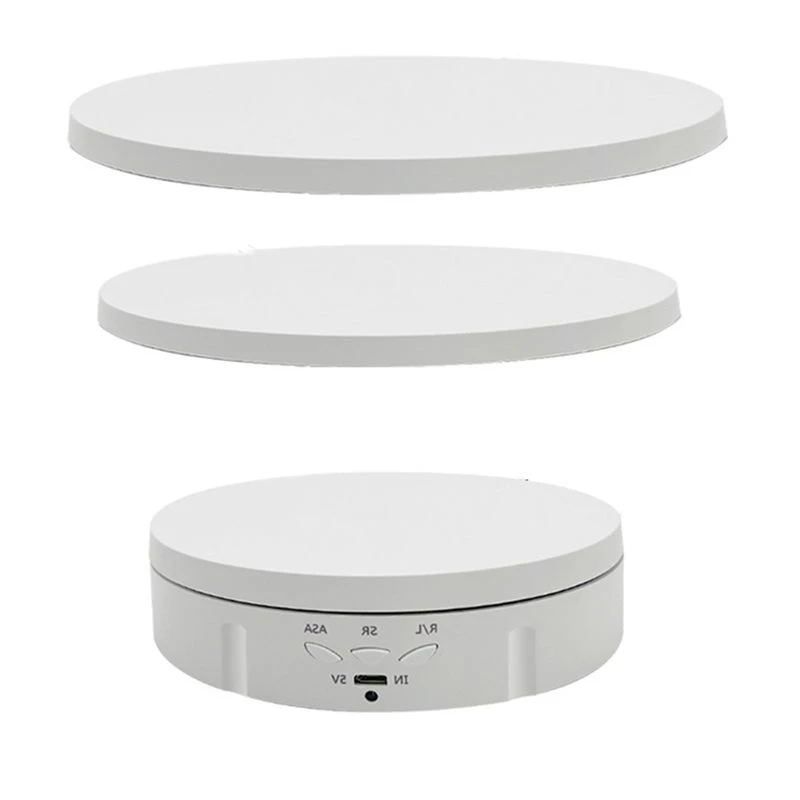 3 Speeds Electric Rotating Visualizer 360° Turntable USB Charge Display Stand For Video Prop Jewelry Shoes White