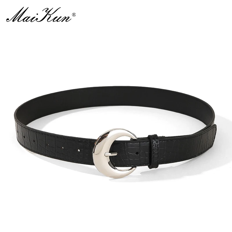

Maikun Y2k Vintage Women's Belt Fashion Versatile Ethnic Style Belt Silver Alloy Pin Buckle Leather Belt