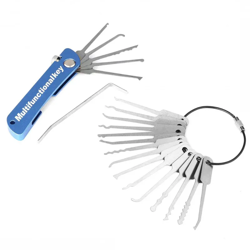 

Order Gray Only,Blue and Black No Stock,21-in-1 Lock Picking Tools Set Stainless Steel Durable Locksmith Mini Hook Pick