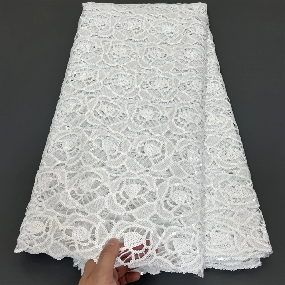 

2025High Quality African Nigerian Tulle Lace Fabric Embroidery Party Dress Sequins French Guipure Fabric For Sewing 5Yards