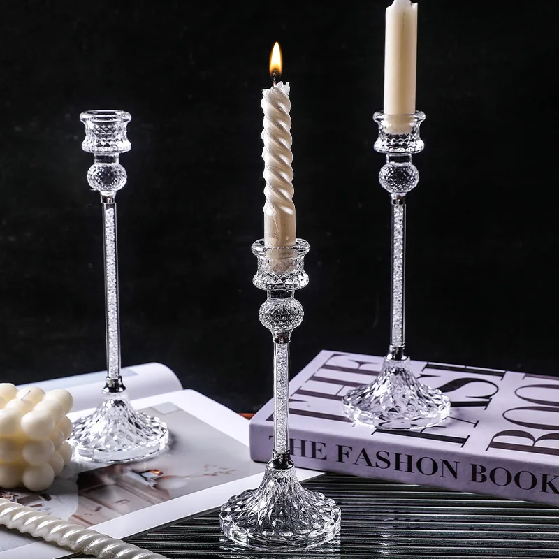 3PCS French Transparent Glass Diamond Candle Stand Romantic Fashion Goblets Wedding Hotel Restaurant Sample Decoration