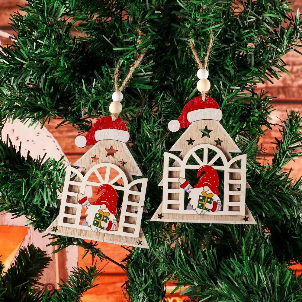 Sneeuwvlok Houten Huis Gezichtsloze Hanger Kerstman Holle Huis Gezichtsloze Man Hanger Pentagram Ster Kerstversiering Nieuwjaar