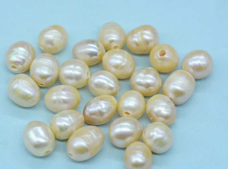 100piece 2.0mm hole 9-10mm  Pink oval rice freshwater pearl beads