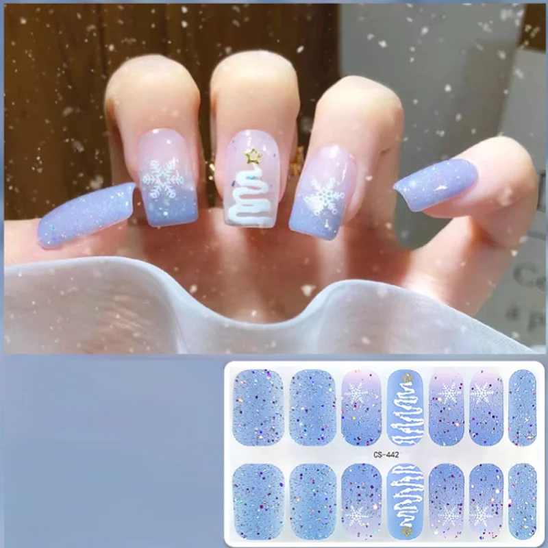 Świąteczne brokatowe naklejki żelowe na paznokcie, ręcznie robione paznokcie doczepiane, akcesoria do zdobienia paznokci, artykuły do paznokci, manicure, slidery na paznokcie, elementy do paznokci.