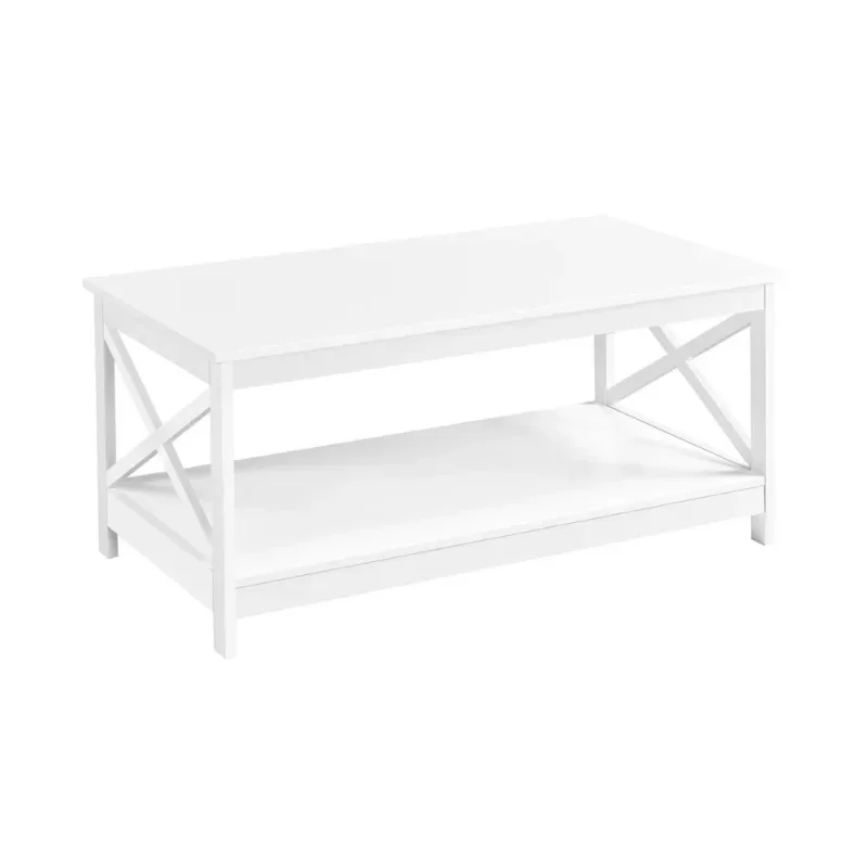 Wood X-Design Rectangle Coffee Table with Storage Shelf, White coffee table