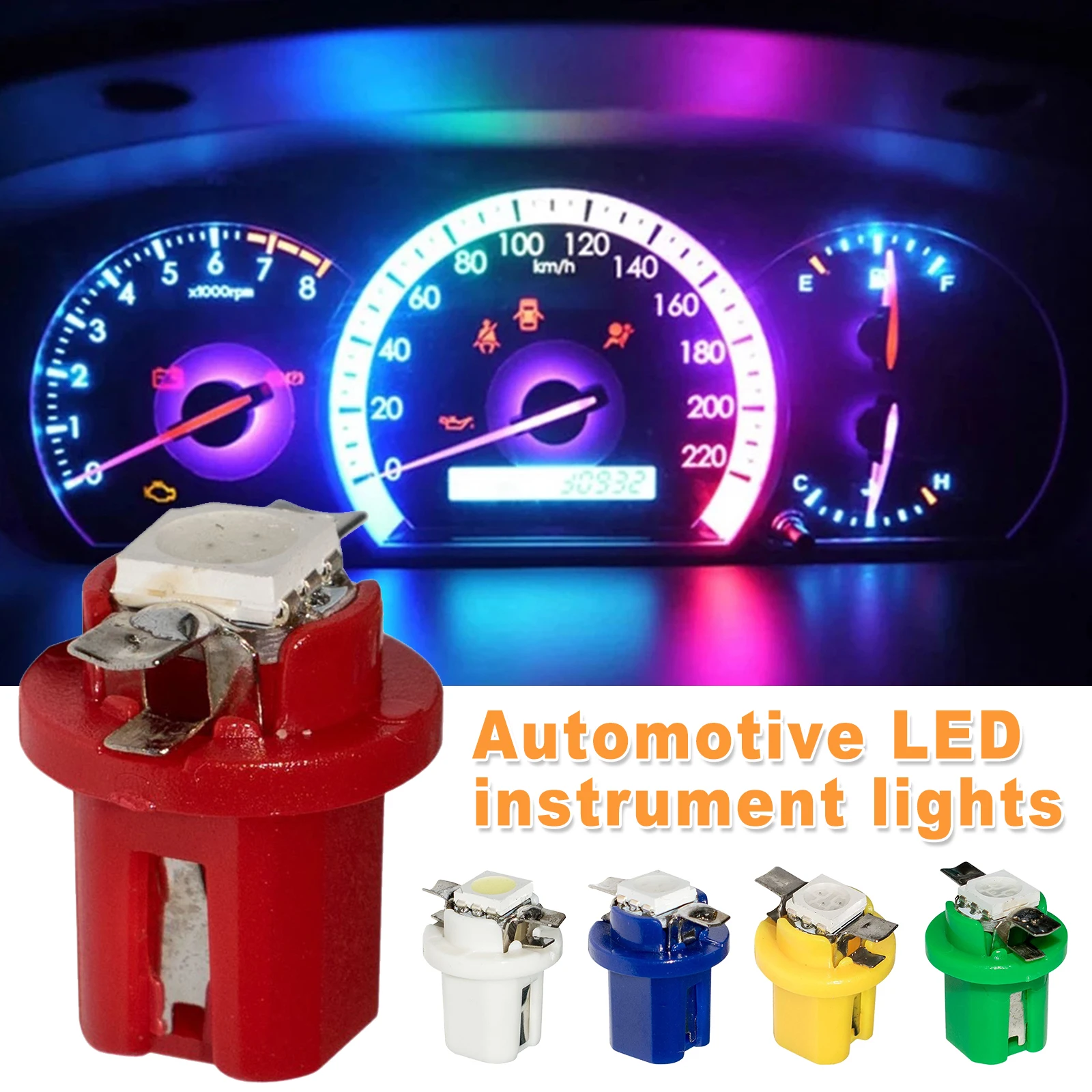 

12pcs Car Panel Dashboard Indicator Light B8.5D 509T B8.5 T5 Super Bright LED Lamp Auto Board Instrument Panel Lamp