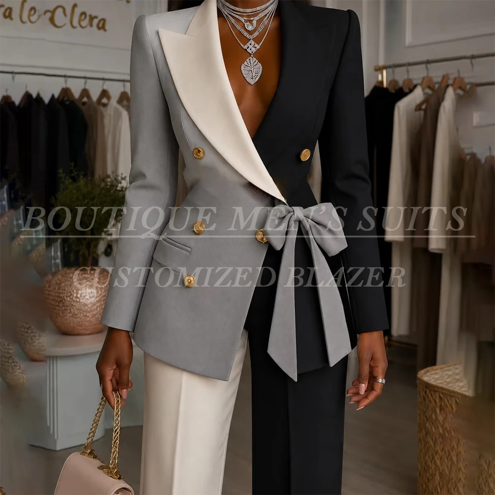 Luxury Desigher Trendy Women's Suits Blazer Fashion Slim Fit Peak Lapel 2 Piece Jacket Pants Luxury Female Clothing Terno