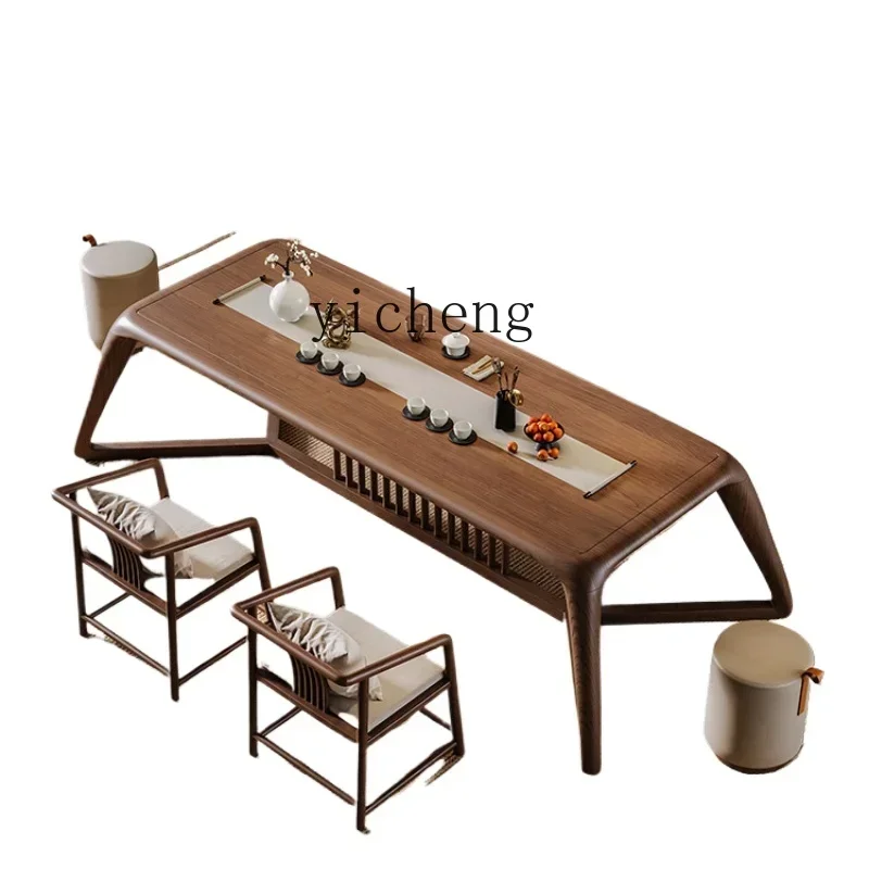 

solid wood tea table and chair combination, one table and five chairs, simple household zen tea table