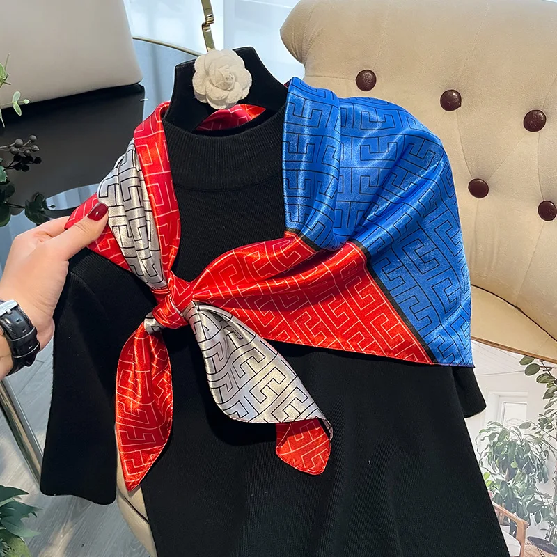 New 90 Small Square Scarf Silk Scarf Fashion Versatile Satin Scarf Printed European and American Scarf Satin Elegant Scarf