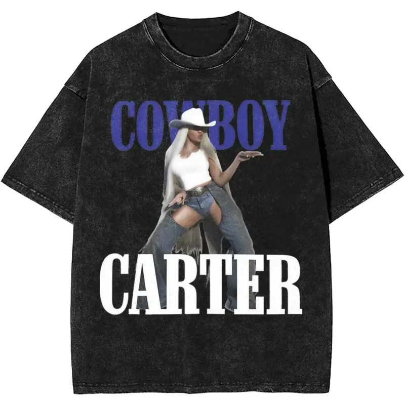 

Summer Pure Cotton Oversized Tees Tops Cowboy Carter Letter Pattern Print Washed T Shirt Men Women Streetwear Hip Hop T-Shirts