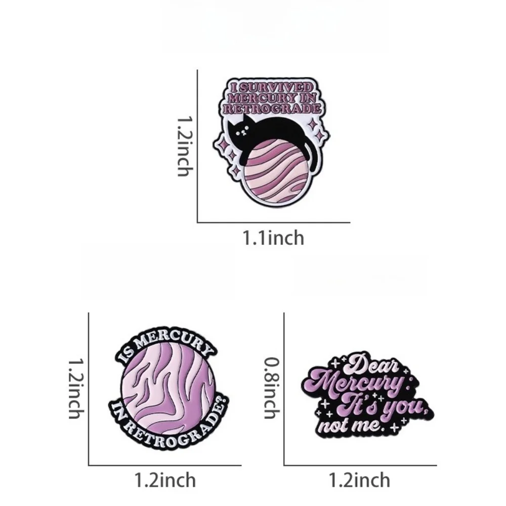 Personalized Purple Astrological Brooch Mercury Retrograde Necklace Pin Luck Turns in One's Favour Cat Metal Pins