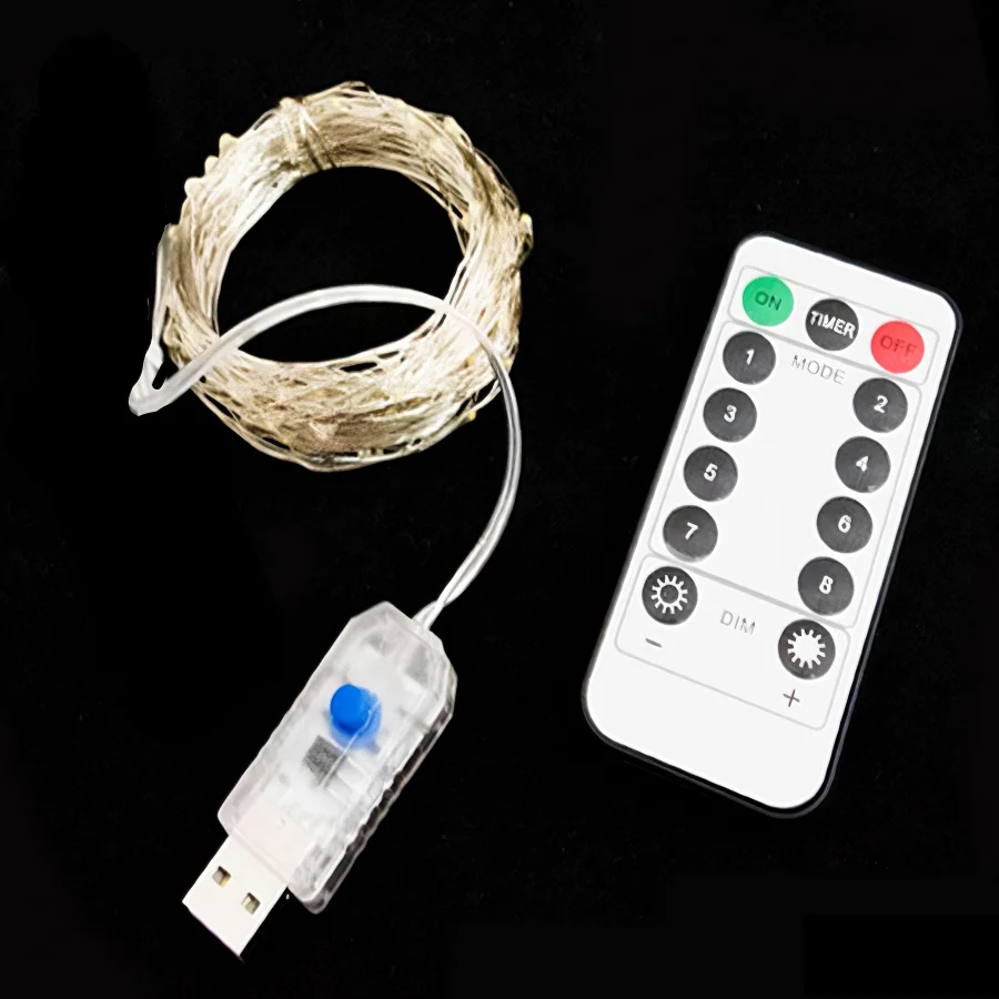 20~1m Switch USB Remote Control 8 Function Light Strip LED Fairy Light String Christmas New Year Wedding Party Garden Decoration