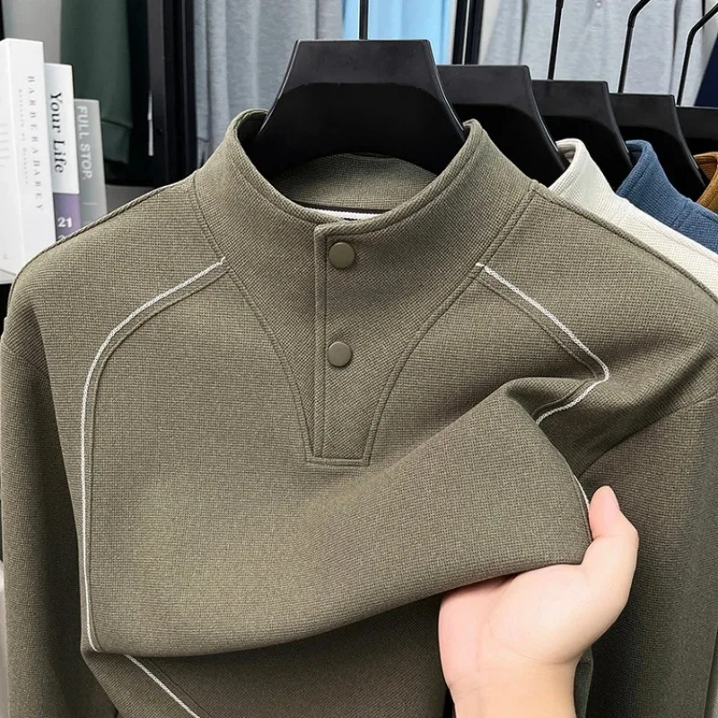 Men Stand Collar Sweatshirt Loose Trendy Half Placket Long Sleeve Casual Top