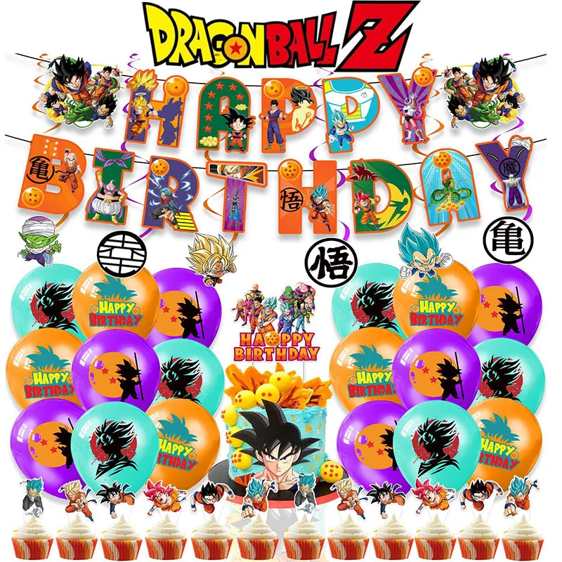 Dragon Ball Z tema pinggiran pesta dekorasi spanduk 2D balon kue sisipan Anime figur Prop Anak Festival Karnaval dekorasi