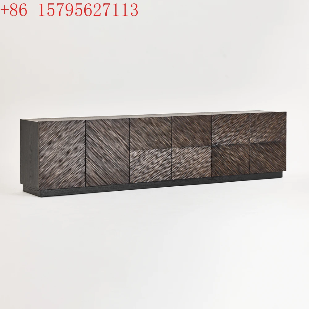 French Country Oak Cabinet, Retro Minimalist Style, Solid Wood Grain, Four-door Side Cabinet, Recycled Wood Home Furniture