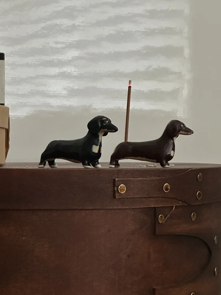 Wabi Sabi Handmade Ceramic Dachshund Dog Incense Holder & Candle Stand - Cute Dog Incense Stick Burner, Artistic Photo Prop