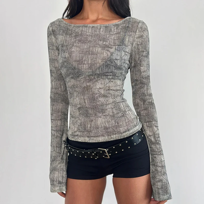 CUTENOVA Fall New Arrivals Women'S Animal Print Lightweight Sheer Loose-Fit Sexy Off-Shoulder Long-Sleeve Slim-Fit T-Shirt Top image 6