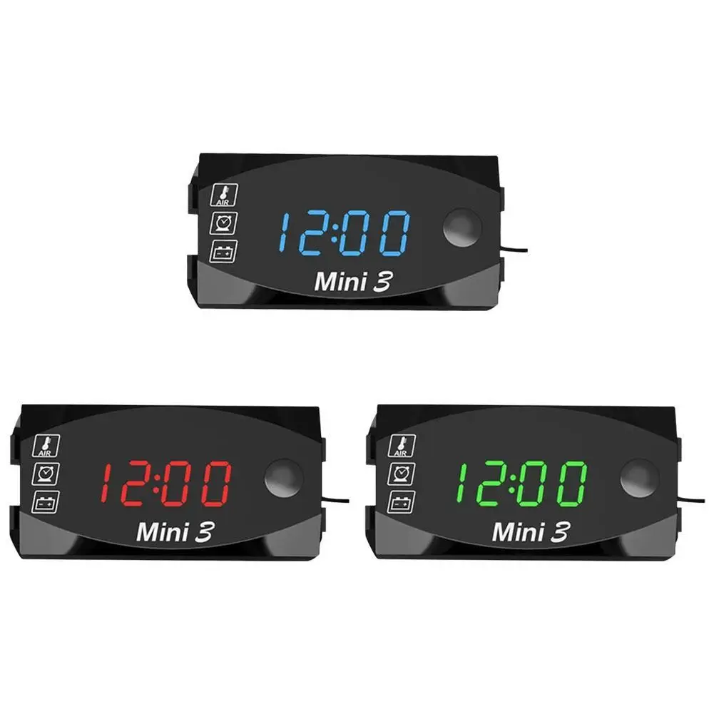 3 In 1 Digital Time Clock Thermometer Voltage Voltmeter LED Display Motorcycle IP67 Waterproof Tester For Car Boat