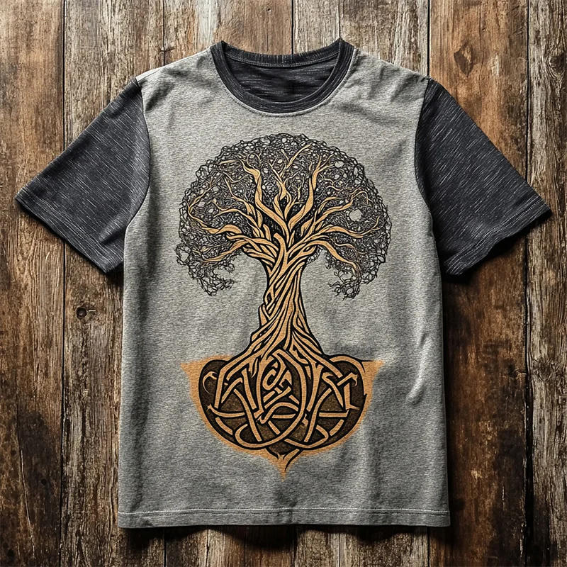 Retro Outdoor Streetwear Men's T-Shirt 3D Sacred Tree Print Fitness T-Shirt Casual Men Sports Short-Sleeve Top for Everyday Wear