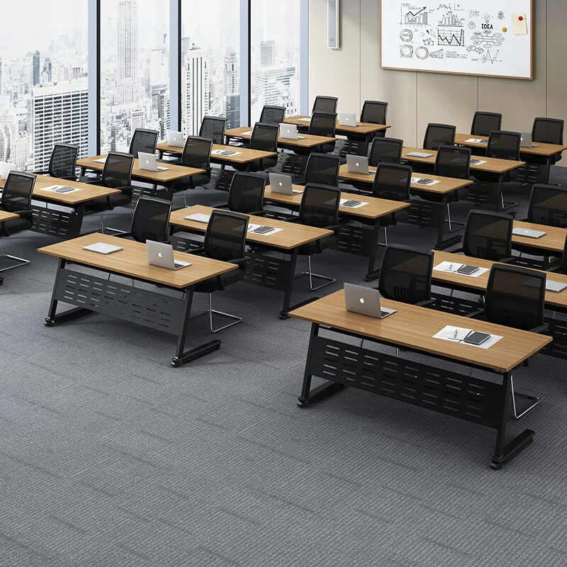 Mobile Long Office Desk Folding Chair Combination Metal Spliced Computer Table for Classroom Conference Negotiation Teaching
