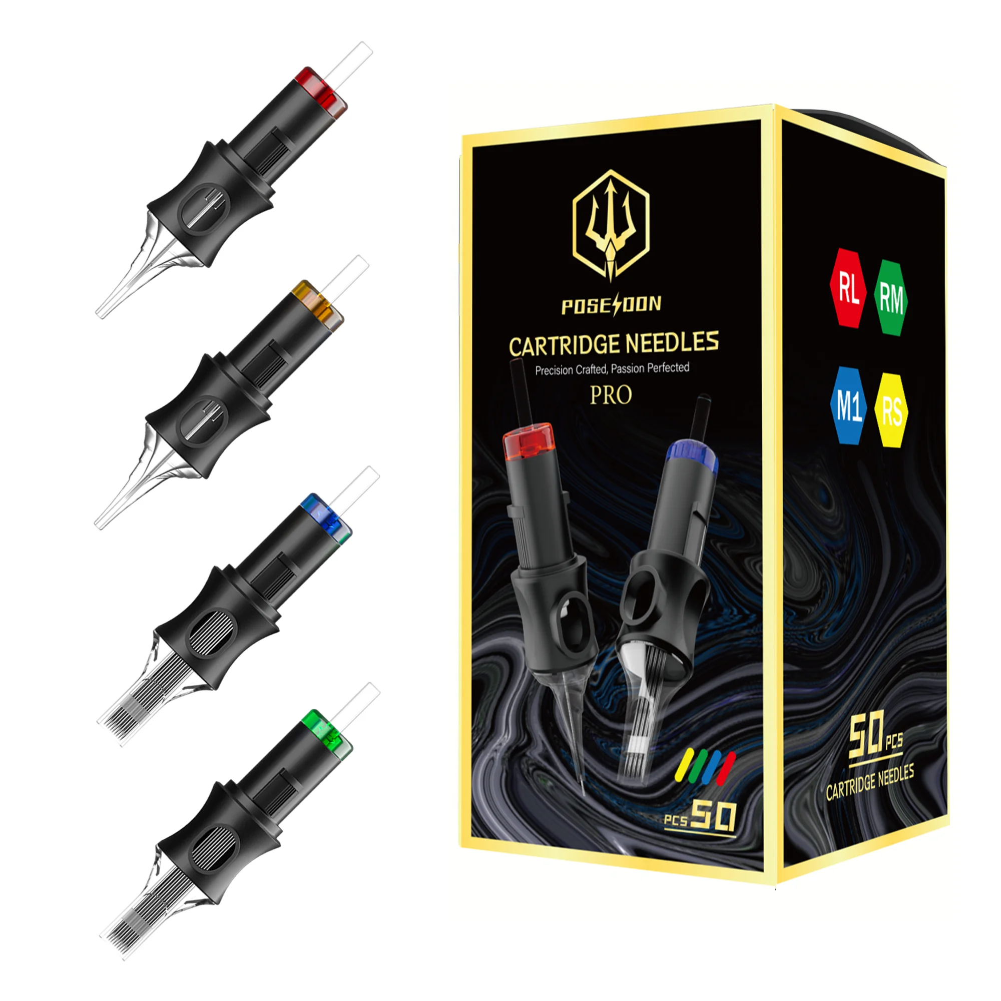 POSEIDON PRO MAX Kit de agujas de tatuaje 50 Uds cartucho de tatuaje mixto aguja desechable maquillaje permanente de seguridad Kit de agujas de tatuaje