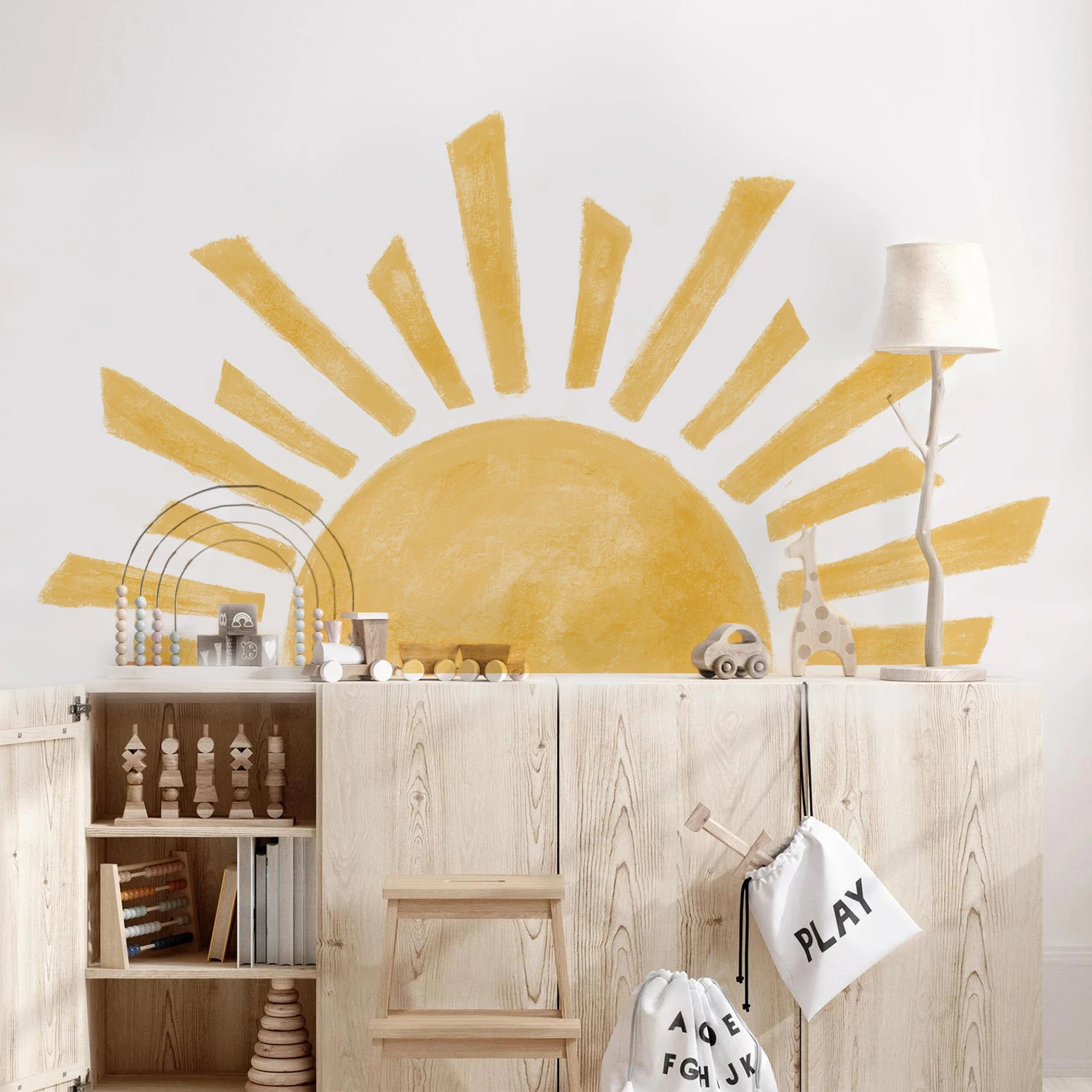 Half Sun Wallpaper Decal Sunshine Wall Stickers For Kids Room Boho Nursery Boys Girls Baby Bedroom DIY Cartoon Home Decoration