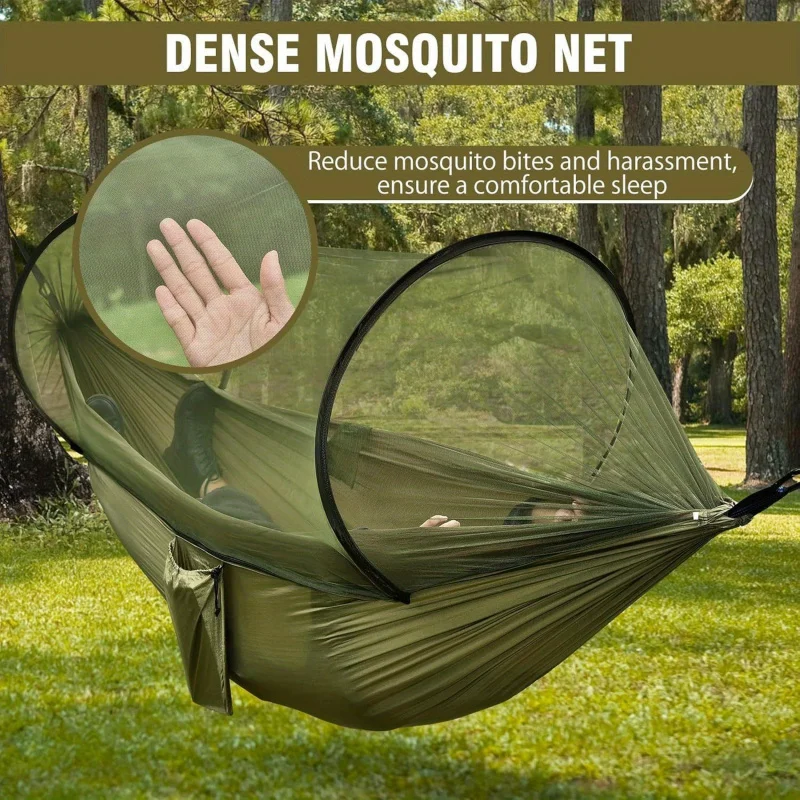 2-In-1 Camping Hammock with Mosquito Net 1.6lbs Ultralight Parachute Nylon Hanging Bed for Outdoor Survival Travel Backyard
