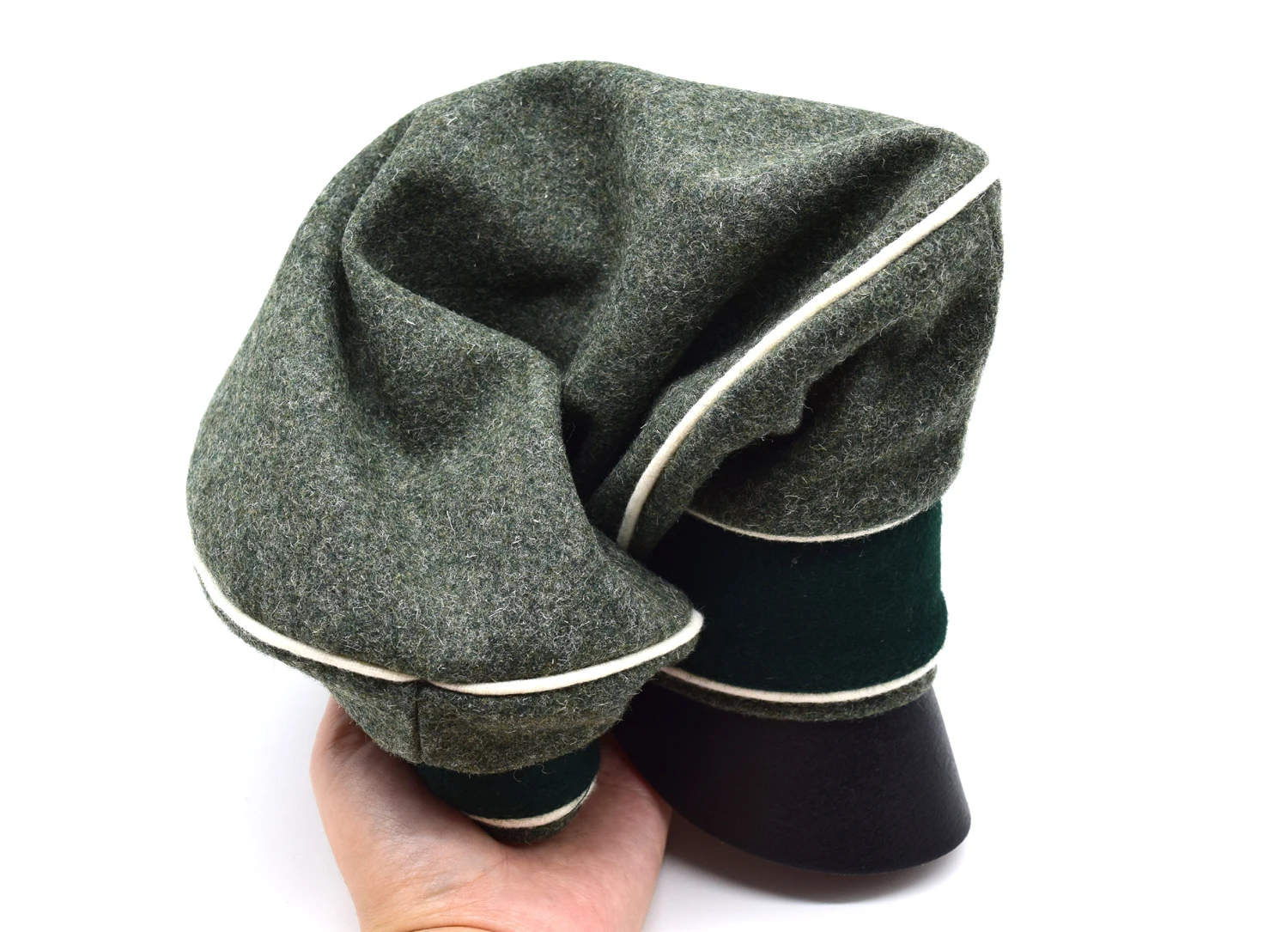 Cosplay Collectable German  WH Crusher Field Visor Cap Green Hat Wall Sweat Ring Made Leather