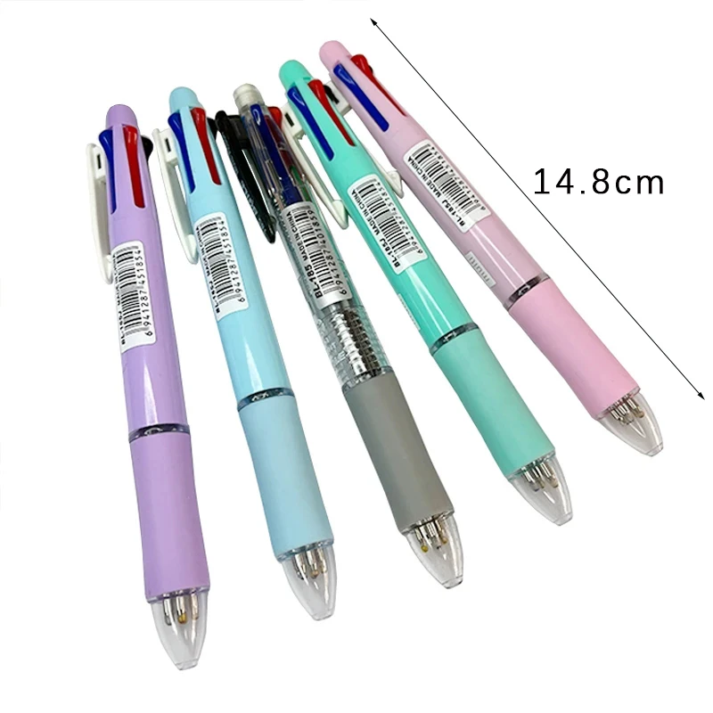 Kawaii 5 In 1 Multicolor Ballpoint Pens with Refills Pencil Leads Set 4 Color Ball Pens and Mechanical Pencil Multifunction Pen