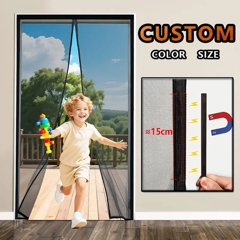 Strong Magnetic Door Mosquito Net Screen, Custom Size, Auto Closing Fly Insect Curtain, Invisible Mesh for Outdoor & Home, Black