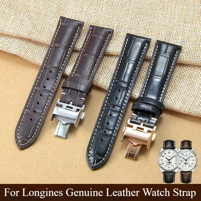 Anti-Stain Easy-cleaning Premium Calfskin Leather Watch Strap for Longines Presence/Master Collection Genuine Leather Watchband