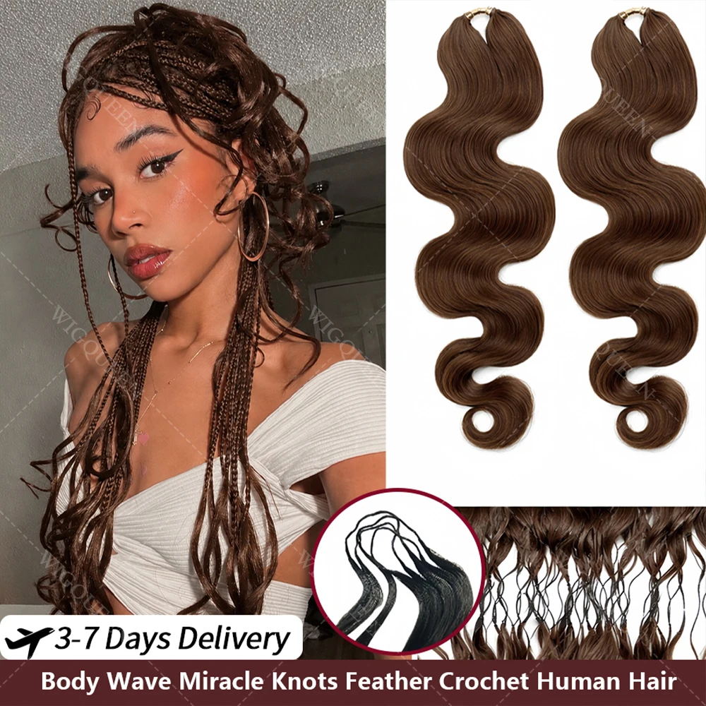 

Knotless Pre Separated Body Wave Feather Crochet Human Hair Extensions Burmese Virgin Hair For Boho Braids #4 Chocolate Brown Pre Looped Miracle Knots Crochet Bundles Human Hair With Closure Unprocessed Predivided Honey Blonde Bulk Human Hair With String