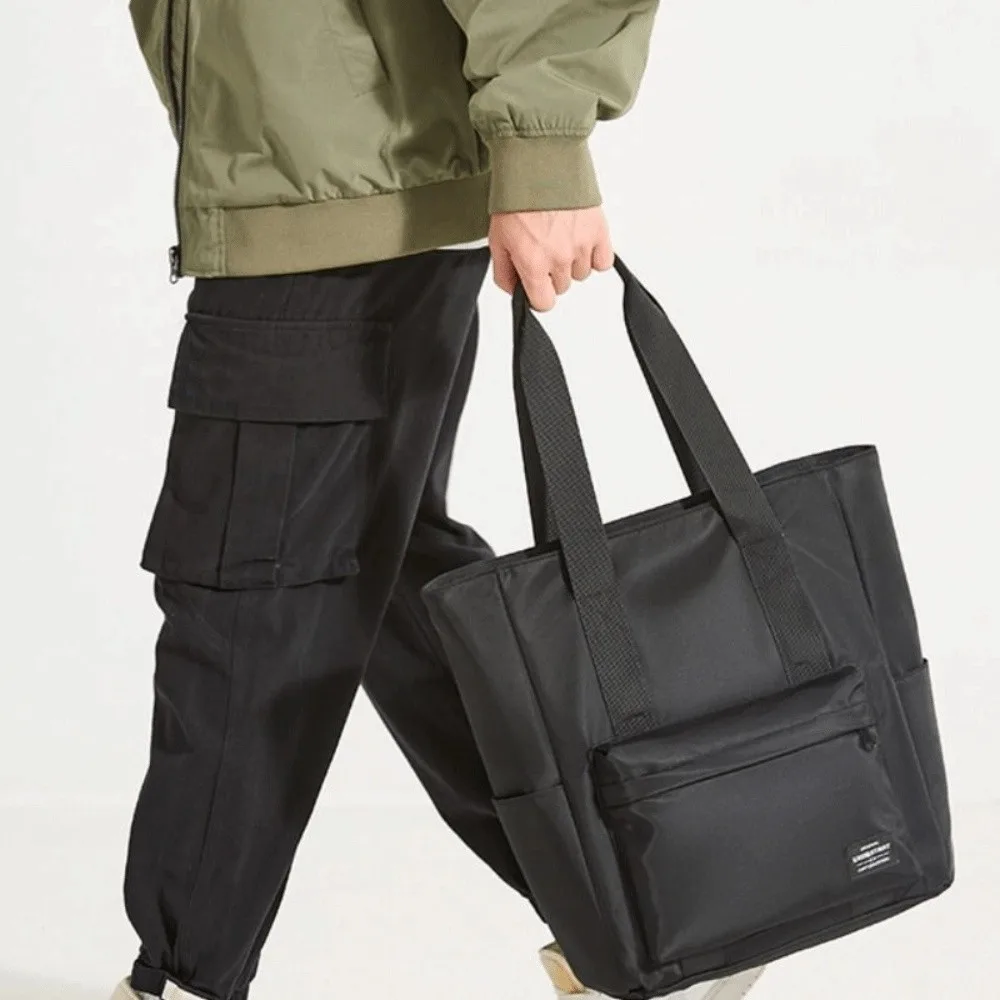

Minimalist Waterproof Nylon Handbag Oxford Cloth Black Briefcase Large Capacity Simple Male Tote Bag Travel