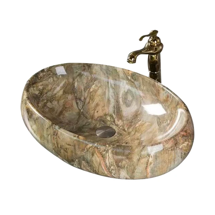 Art Washbasin,Oval Ceramic Countertop Sink,White Gold Marble Bathroom Vanity Basin,Modern Luxury Hotel Hand Wash