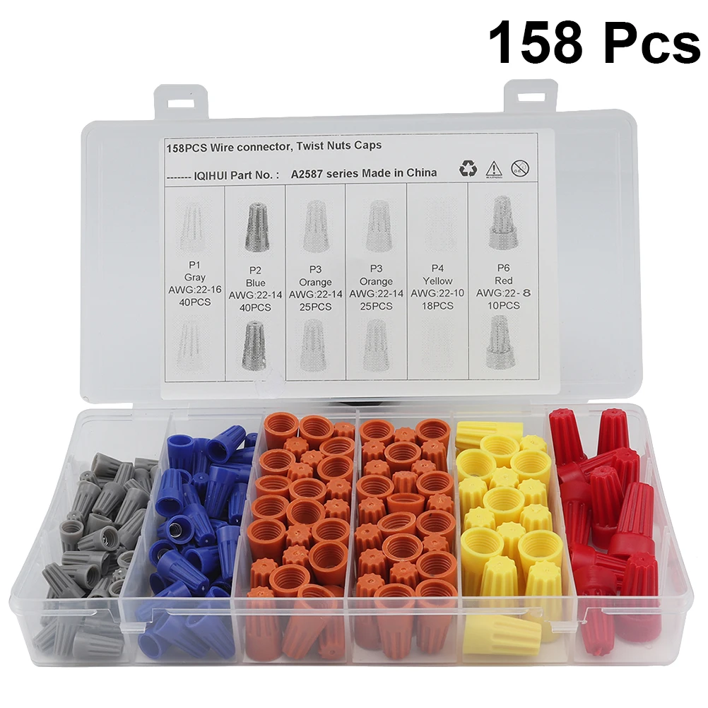

158Pcs Electrical Wire Connector Assortment Screw Terminal Nuts Caps Spring Insert Set