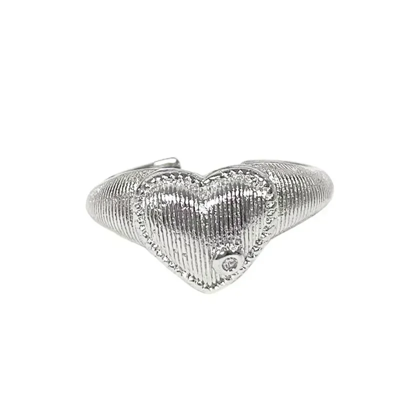 Original silver 925 wire drawing retro matte texture heart-shaped rings for women light luxury High quality wedding ring jewelry