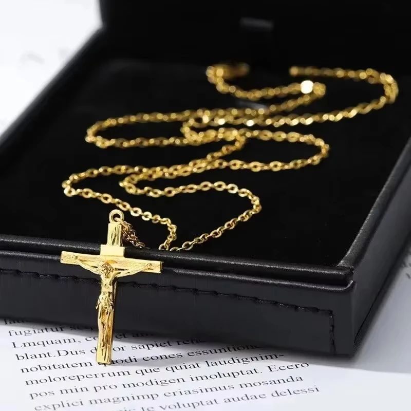 Unisex Cross Necklace Rust-Resistant Church Jewelry Gift Religious Pendant Necklace Non-Fading Stainless Steel Cross Necklace