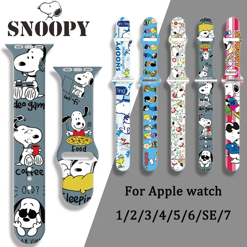 Snoopy Silicone Strap for Apple Watch Band 7 6 5 4 3 2 1 Se Anime Smartwatch Apple Watch Band 40mm 41mm 44mm 38mm 42mm Bracelet