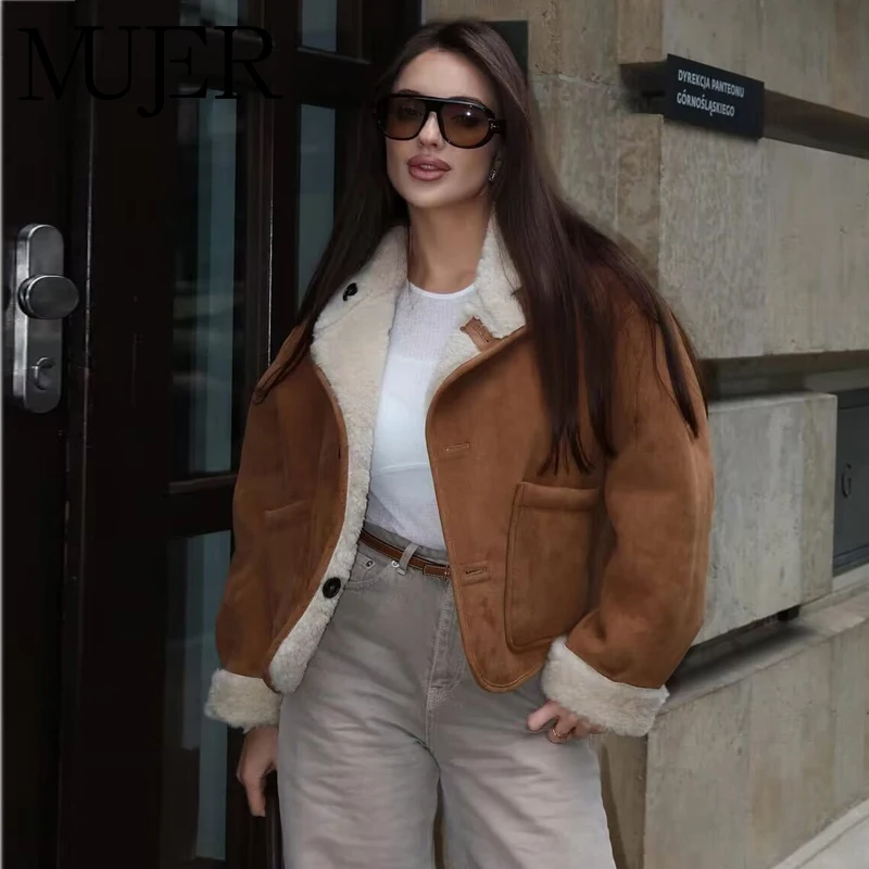 Women Double Faced Winter Coat Female Loose Warm Plush Jacket Woman Outerwears Cropped Jackets for Women