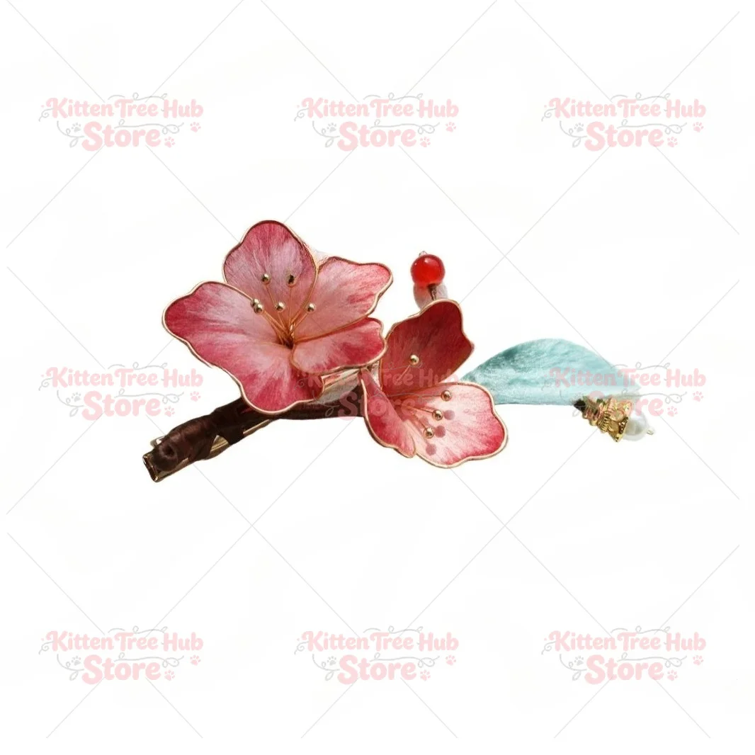 Handmade Silk Filigree Velvet Flower Sandalwood Hairpin Clip Brooch Chinese Style Accessory